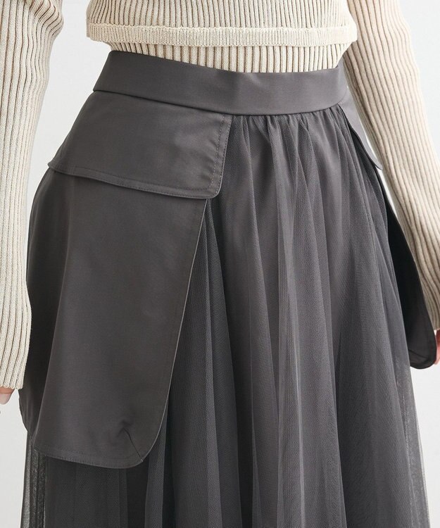 Green Parks ・ｆｕｒｒｙ　ｒａｔｅ　チュールワークポケットスカート Charcoal Gray