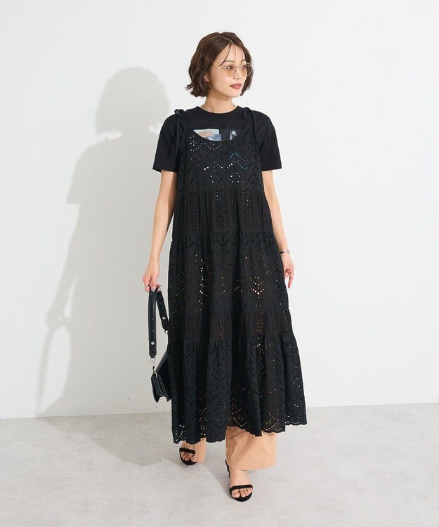 CRAFT STANDARD BOUTIQUE インド綿シフリー切り替えティアードキャミワンピース Black