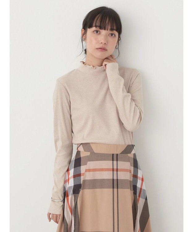 earth music&ecology ラメテレコハイネックプルオーバー Beige