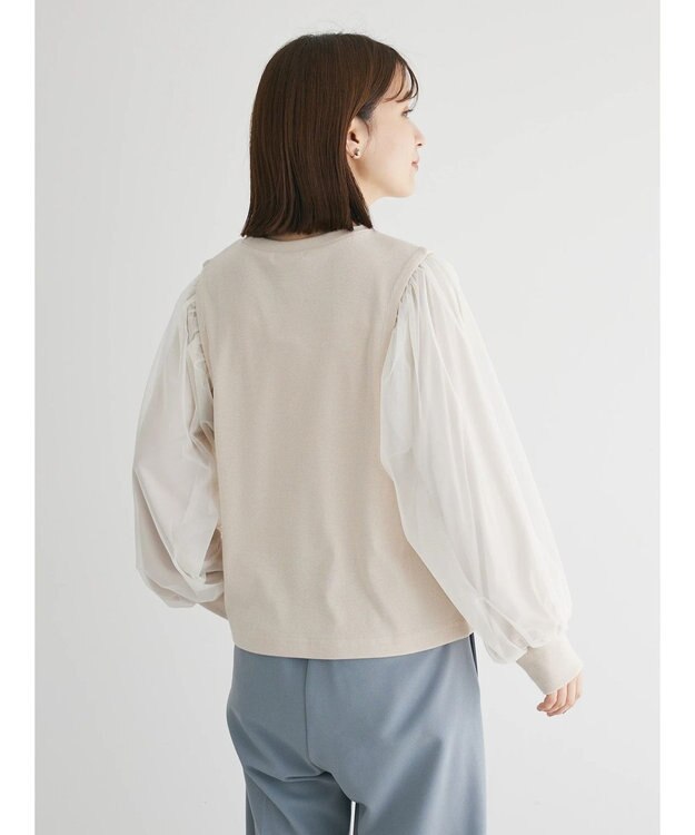 Green Parks 袖チュールドッキングリブプルオーバー Light Beige