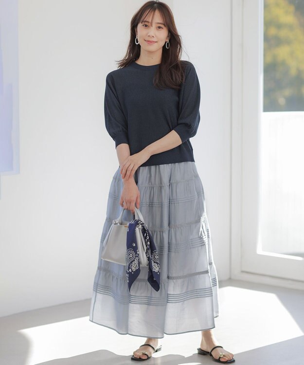 組曲 【前後着用可】ドルマンスリーブライトラメ ニット ネイビー系