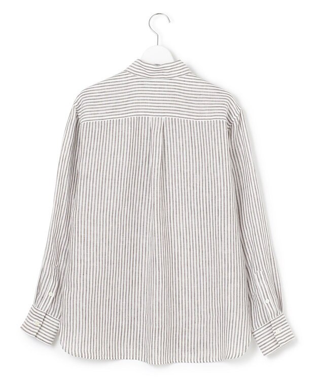 23区 L 【CLASSY. 9月号掲載/WEB限定カラーあり】LIBECO ベーシック シャツ ダークブラウンストライプ