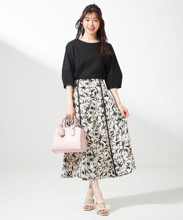 ANY SIS 【洗える】ラインポイントフラワー スカート モノトーン系