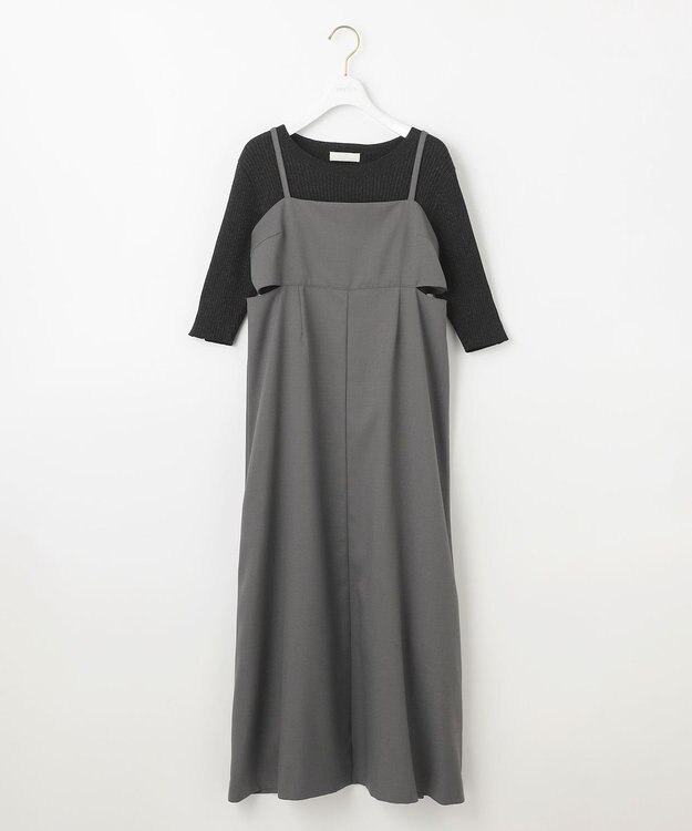 ANY SIS L 【洗える・2SET】カットデザインスタイルアップ ワンピース×ニット グレー×ブラック
