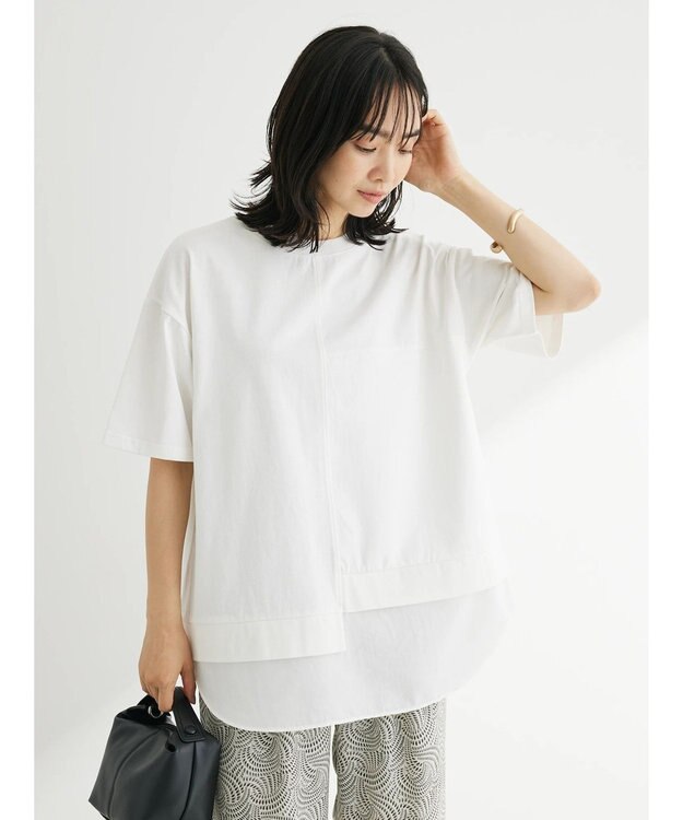 Green Parks 異素材切替ドッキングチュニック Off White