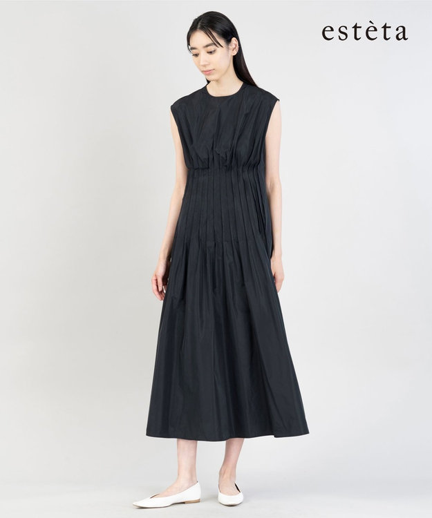 23区 L 【エステータ】シャイニータフタ ピンタック ワンピース ブラック系