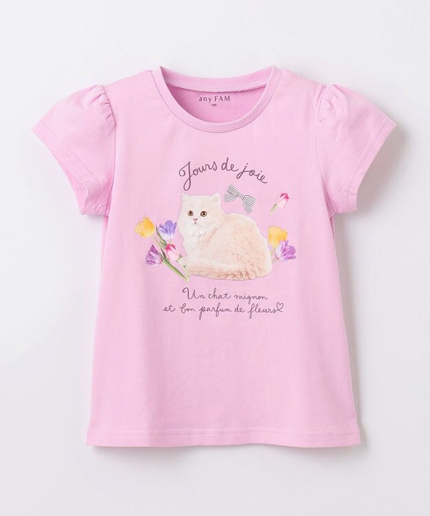 ANY KIDS フォトプリント ネコ Tシャツ ピンク