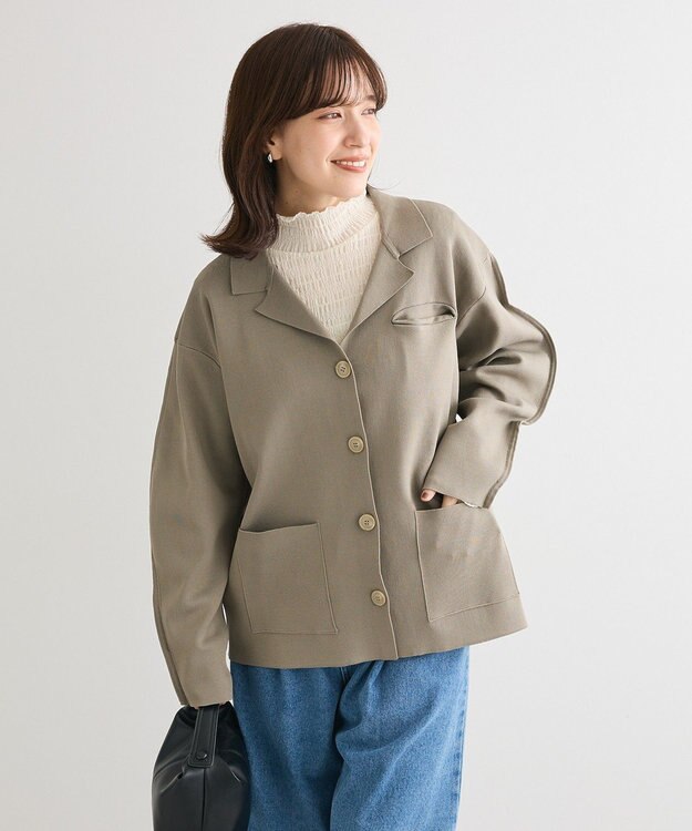 Green Parks ・ＥＬＥＮＣＡＲＥ　ＤＵＥ　ニットシングルジャケット Gray Beige