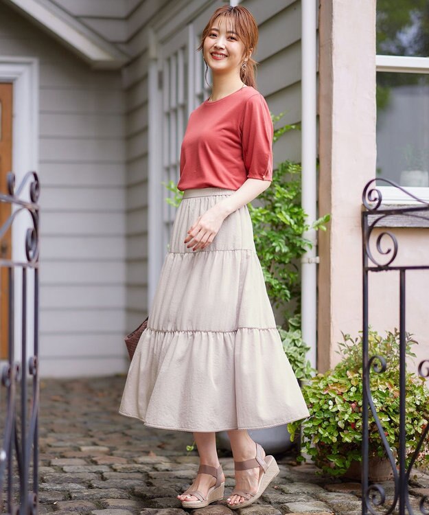 ANY SIS 【撥水・UVカット・速乾】ティアード スカート アイボリーベージュ