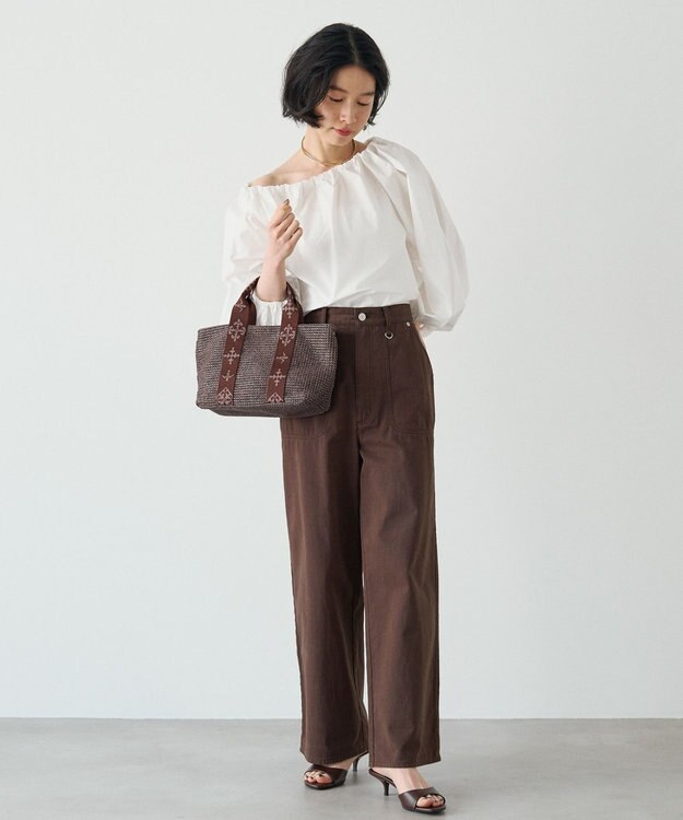 russet ナイロンラフィアデイリーミニトートバッグ《かごバッグ》(CE-1712) D.Brown