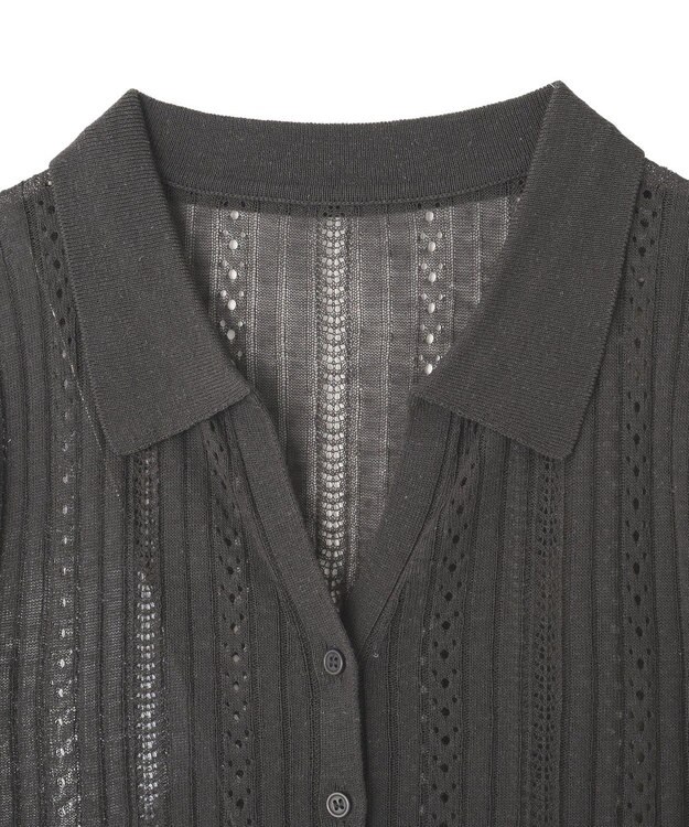 CRAFT STANDARD BOUTIQUE レースニット衿付き半袖カーディガン Dark Gray