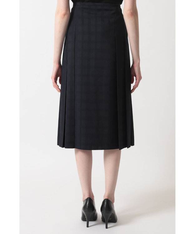 DAKS ビッグシャドーチェック セミフレアプリーツスカート ネイビー