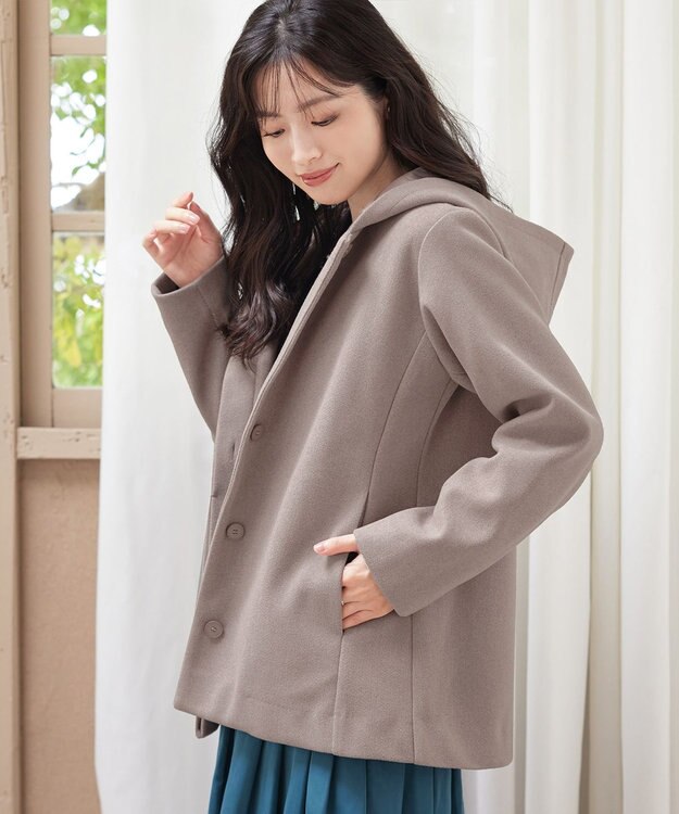 Tiaclasse フーデットショートコート モカ