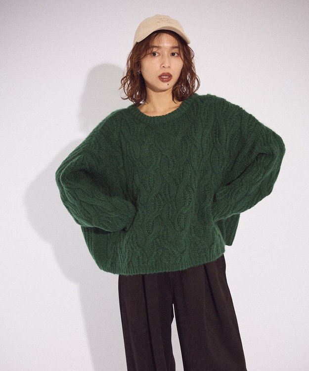 Green Parks ふわふわケーブルニットプルオーバー Green