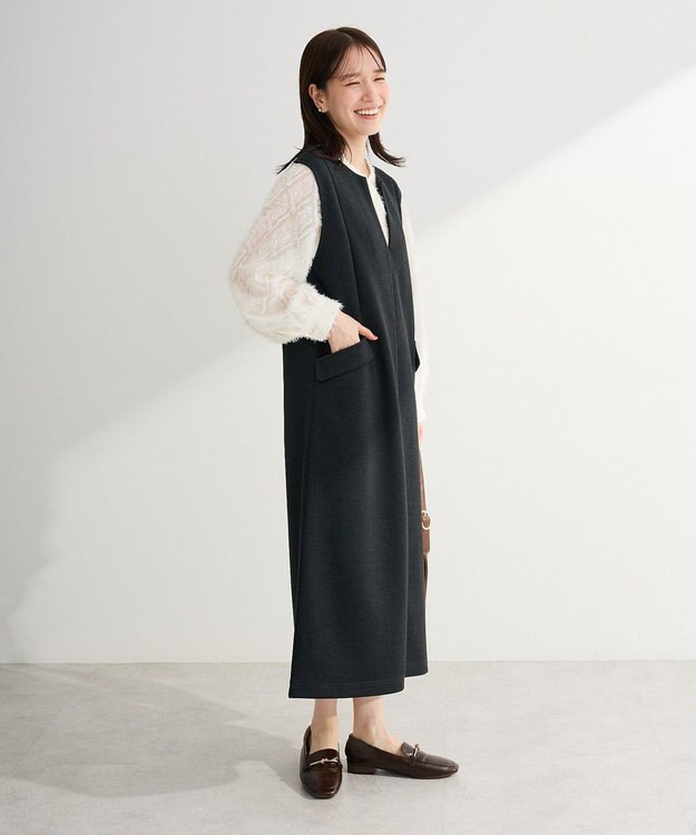 Green Parks 　ダンボールスキッパージャンパースカート Gray Mixture