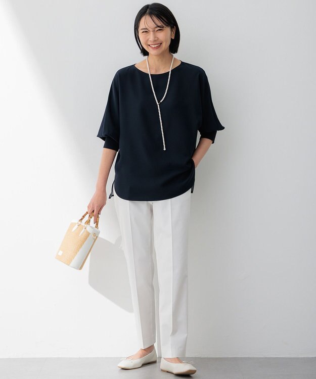 23区 【洗える/一部店舗限定】ストレッチジョーゼット シアー カットソー ネイビー系