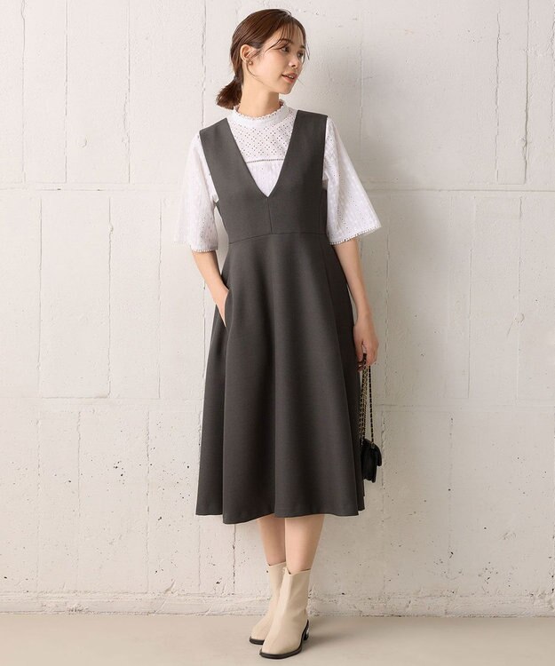 組曲 ウールライクスポンディッシュ ジャンパースカート ブラック系3