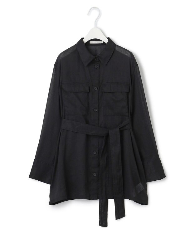 ICB L 【洗える】ラミーコットンボイル シアーシャツ ブラック系