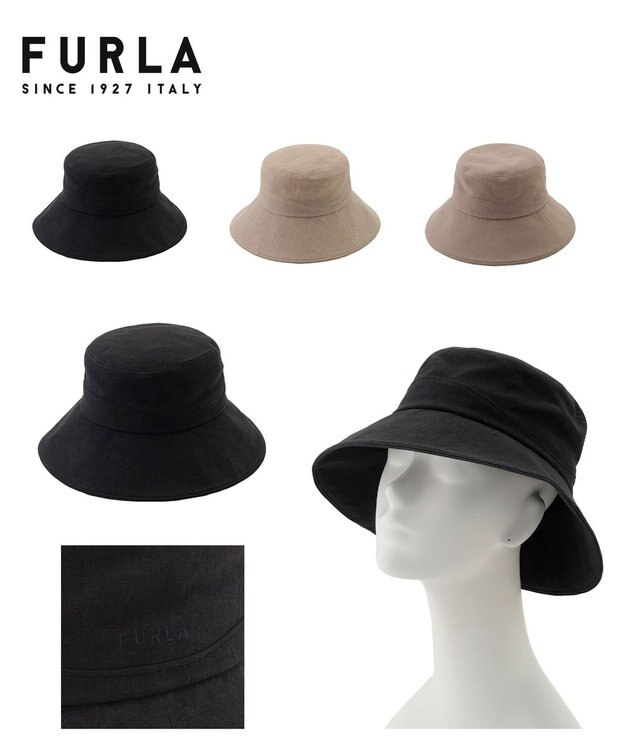 MOONBAT 【帽子】フルラ (FURLA) 広つばハット　同色ロゴ刺繍 サイズ調整 チャコールグレー