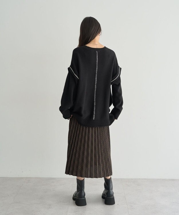 earth music&ecology 【洗濯機洗い可 / 選べる丈】アンチピリングC/A選べる丈配色ニット ブラック