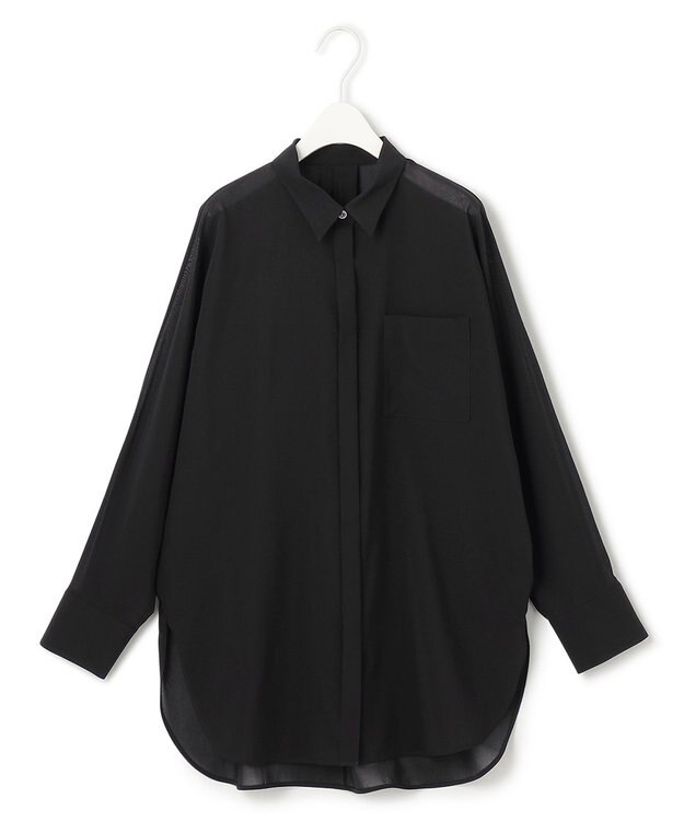 ICB L 【洗える】トリアセコットンシアー ドルマンスリーブシャツ ブラック系