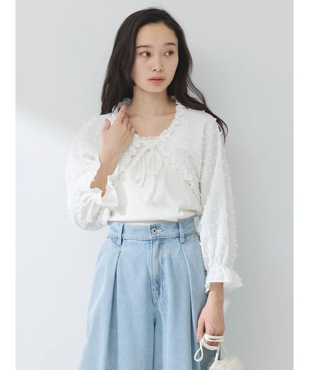 earth music&ecology ふくれジャガードボレロ Ivory