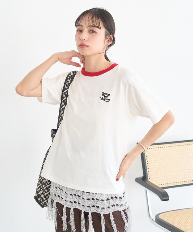earth music&ecology 【綿100％】アソートリンガーＴシャツ Off White