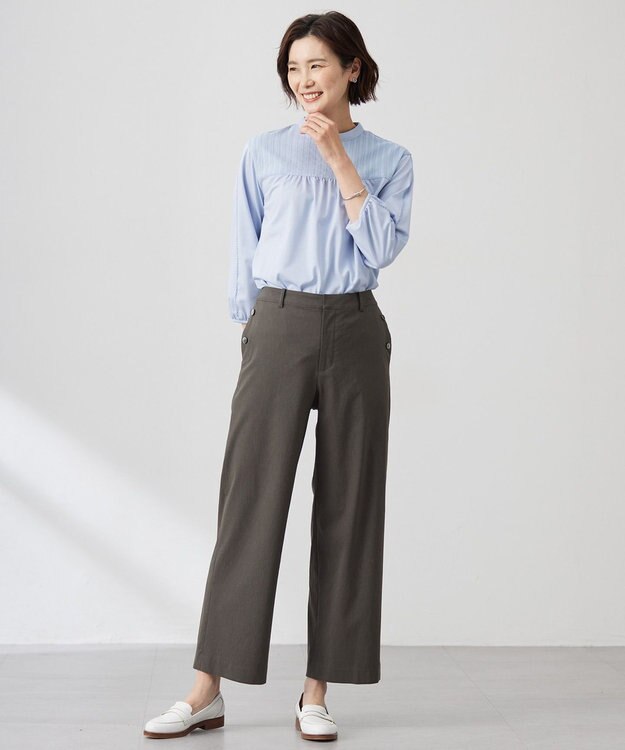 J.PRESS LADIES L 【洗える】プレーティングジャージー モックネックカットソー サックス系