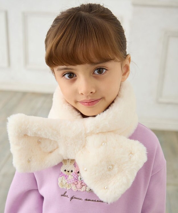 ANY KIDS パール×リボンファーマフラー エクリュ