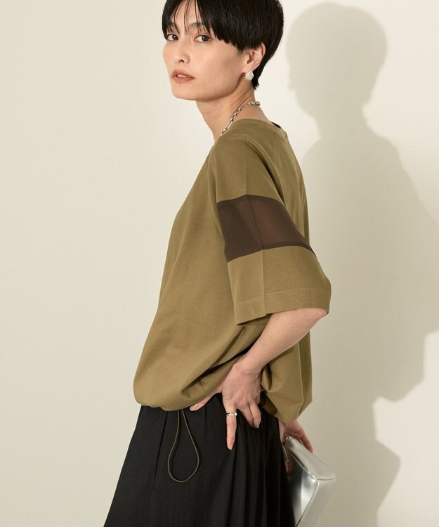 AMERICAN HOLIC 異素材ライン切替プルオーバー Olive