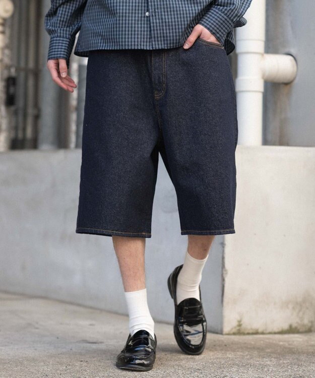 WEGO 【ユニセックス着用ITEM/SMLサイズ展開】スーパーバギーデニムショーツ デニムインディゴ