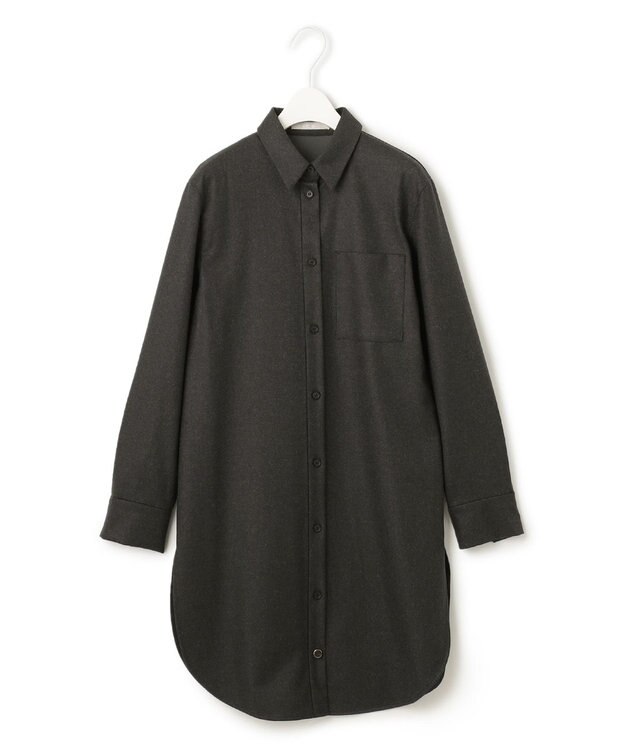 ICB L 【洗える】 ウールミルドサキソニー ロングシャツ チャコール系