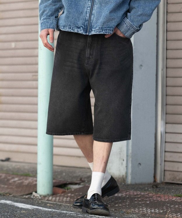 WEGO 【ユニセックス着用ITEM/SMLサイズ展開】スーパーバギーデニムショーツ デニムインディゴ