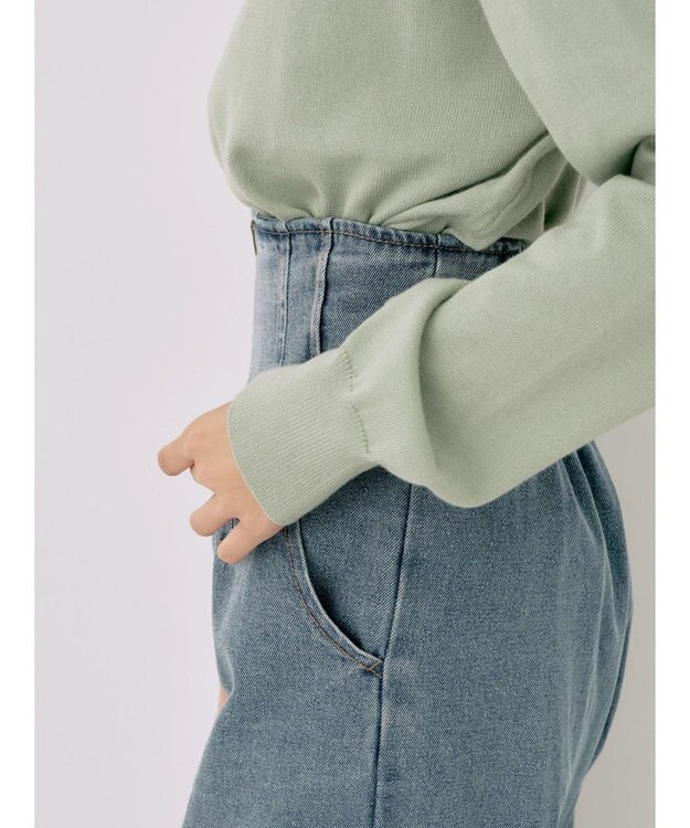 earth music&ecology バックボタンクルーネックニットプルオーバー Green