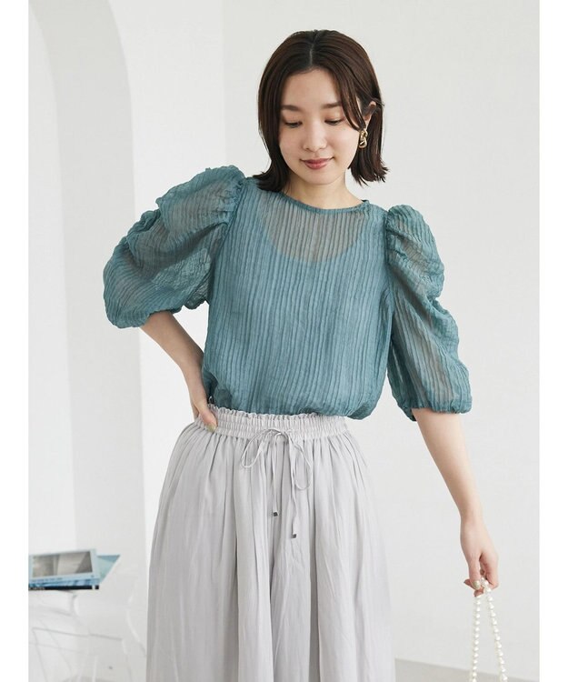 Green Parks ・ＡＮＤ　ＳＥＡＲＣＨ　シアーパワーショルダーブラウス Green