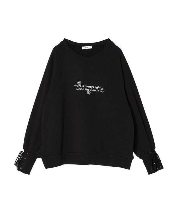 earth music&ecology 袖レースアップウラケプルオーバー Black
