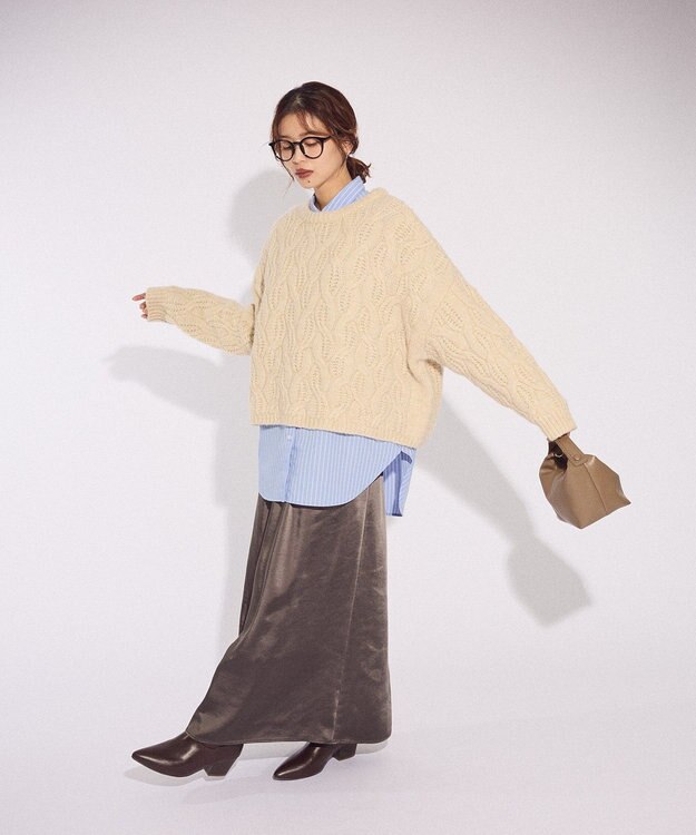 Green Parks ふわふわケーブルニットプルオーバー Ecru