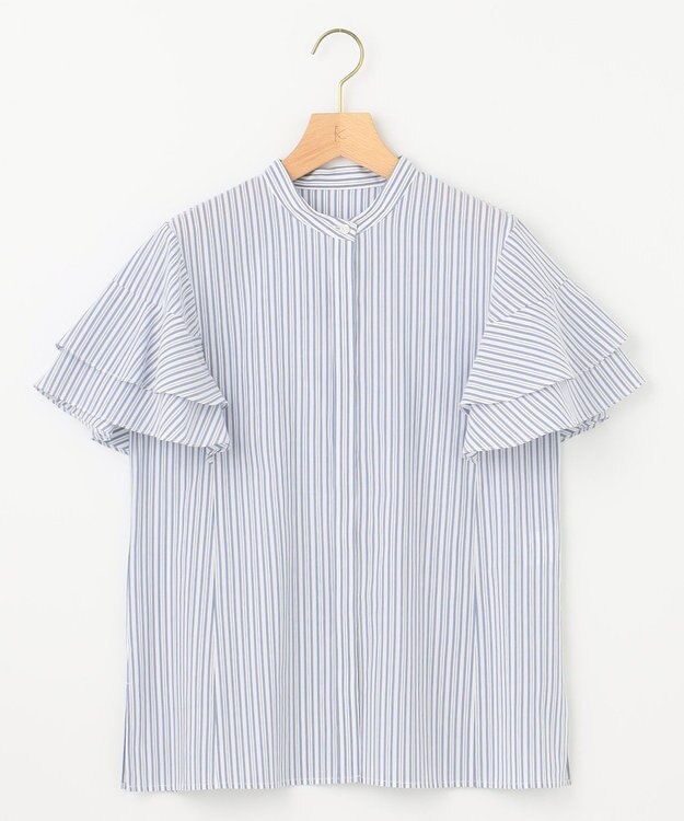 組曲 コットンレーヨンシャーティング ブラウス ブルーストライプ系1