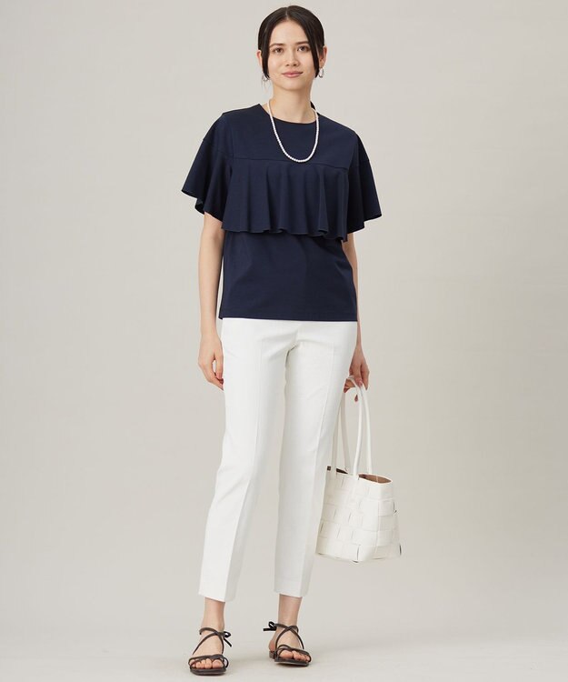 自由区 【接触冷感・UVカット・吸水速乾・抗菌防臭・洗える】ハイツイストポンチフレアディティール カットソー ネイビー