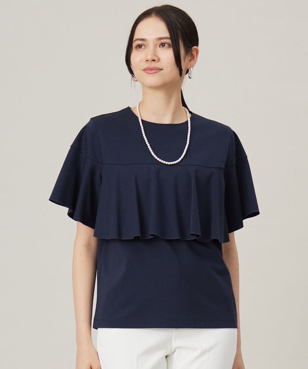 自由区 S 【接触冷感・UVカット・吸水速乾・抗菌防臭・洗える】ハイツイストポンチフレアディティール カットソー ネイビー