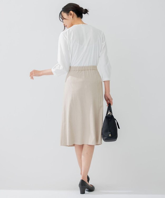 23区 L 【セットアップ対応/洗える】アイアスマットストレッチ セミフレア スカート ベージュ系