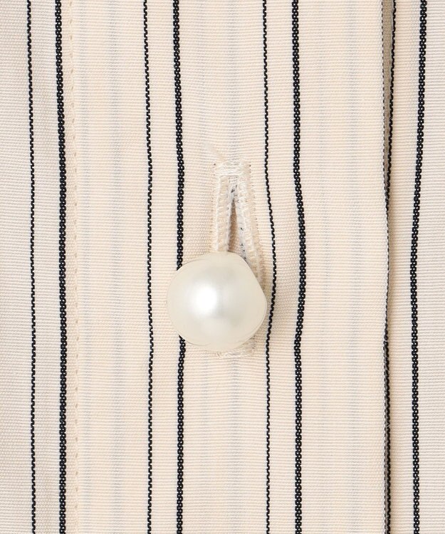 23区 【洗える】CANCLINI ポケット付き パールボタン シャツブラウス アイボリー×ブラックストライプ