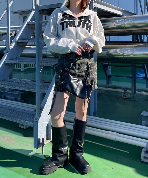 WEGO ロゴZIPショートパーカー 杢グレー