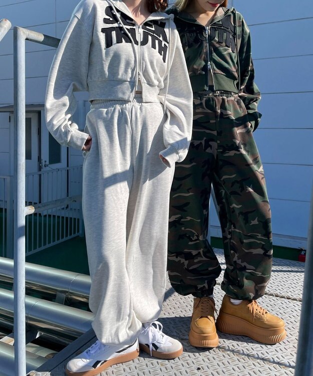 WEGO ロゴZIPショートパーカー 杢グレー