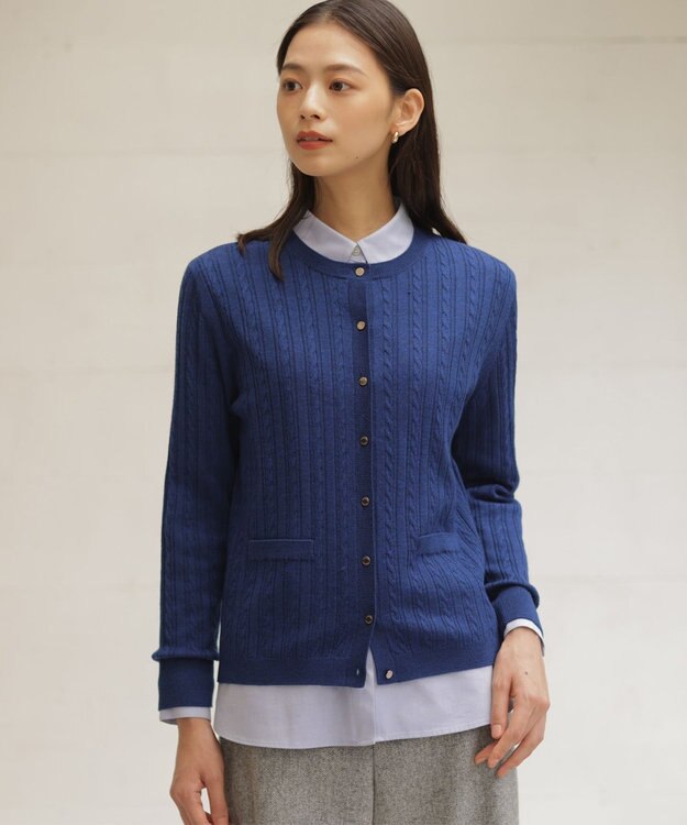 J.PRESS LADIES 【洗える】KNIT BASIC クルーネック カーディガン トップブルー系