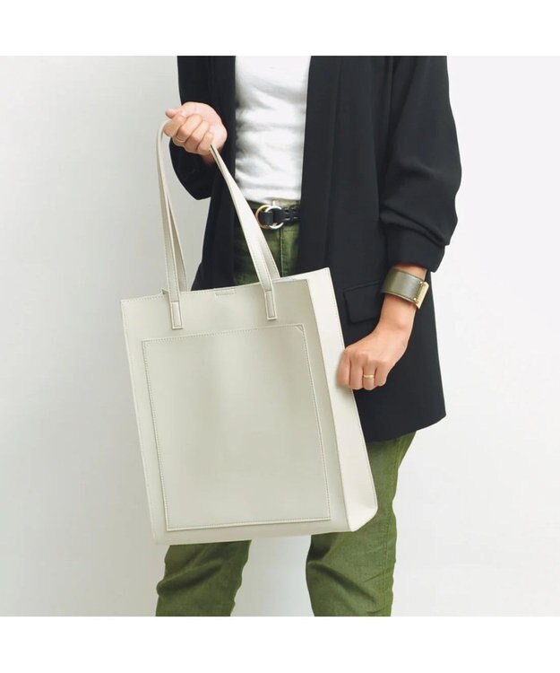 UNBILLION cachecache WEB限定シンセティックレザーフロントポケットトート ライトグレー