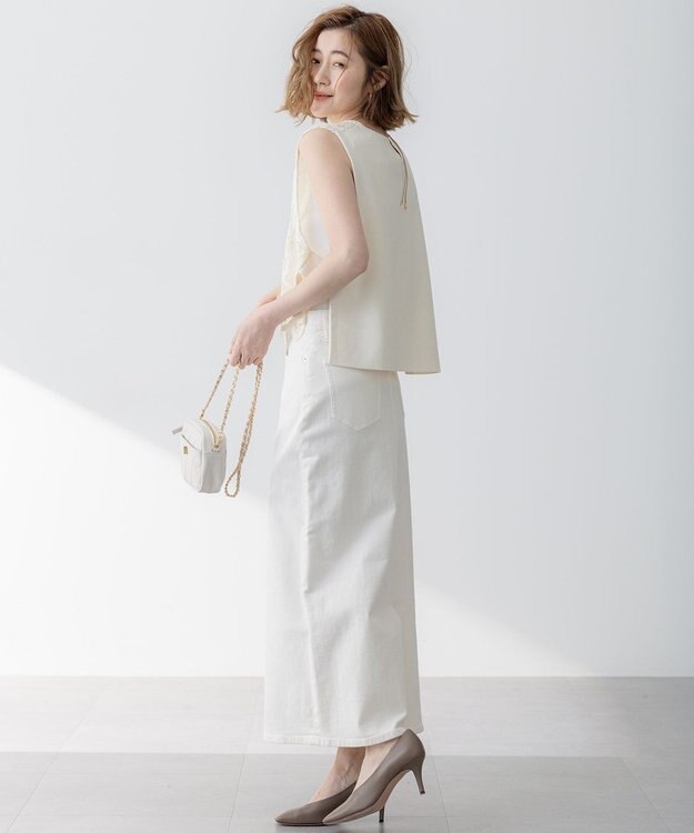 23区 L 【Oggi3月号掲載/新色追加/洗える】23区DENIM ストレッチ デニムスカート ホワイト系