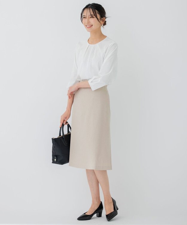 23区 L 【セットアップ対応/洗える】アイアスマットストレッチ セミフレア スカート ベージュ系