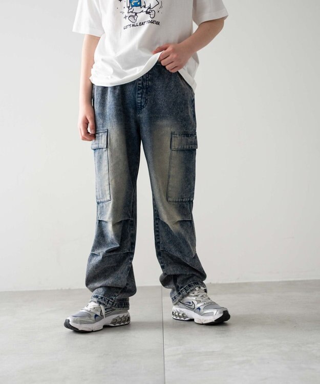 WEGO 【KIDS/150cm/160cm/ウエストゴム】デニムイージーカーゴパンツ（JUNIOR） デニム中濃加工色