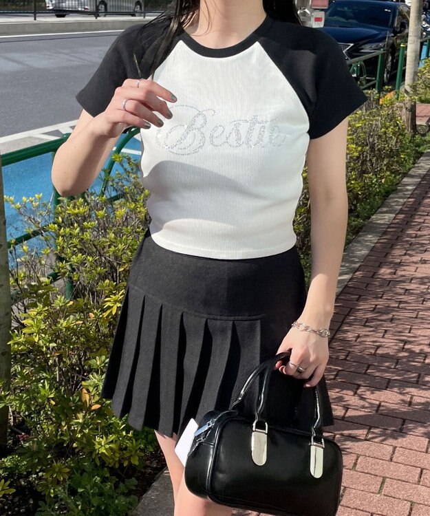 WEGO ラインストーンラグランちびT ホワイトその他